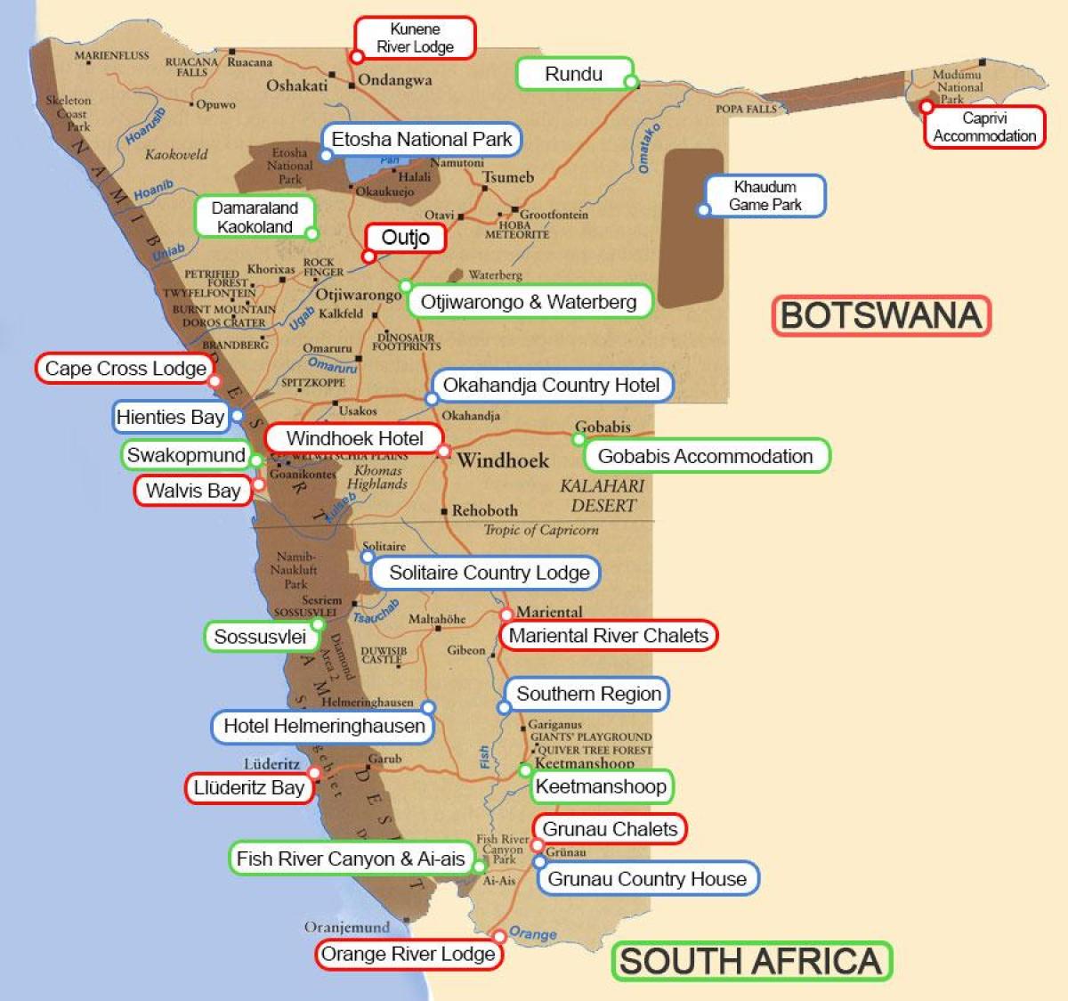 camping-uri Namibia hartă