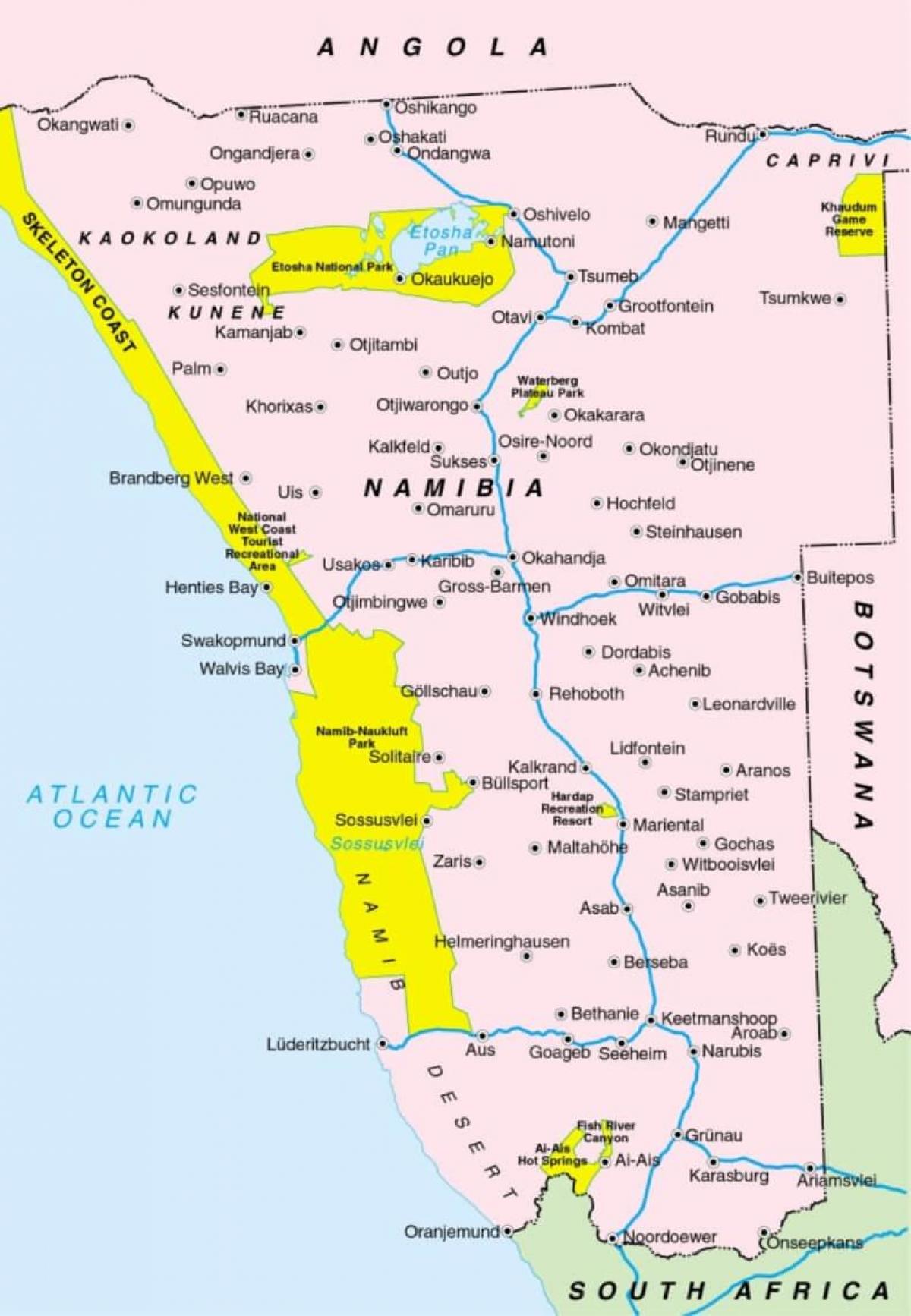 Harta Namibia arată orașe