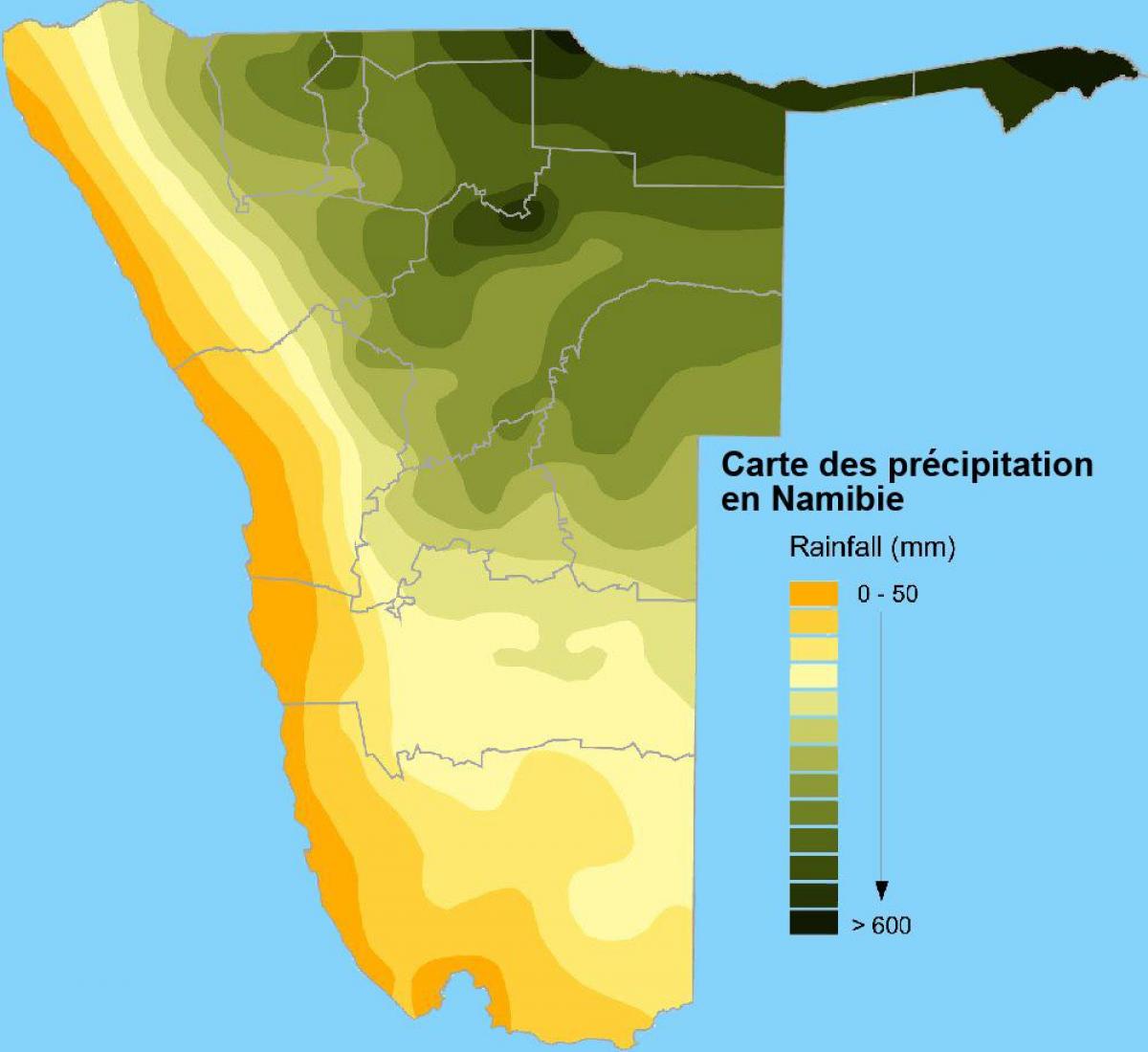 Harta Namibia precipitațiilor
