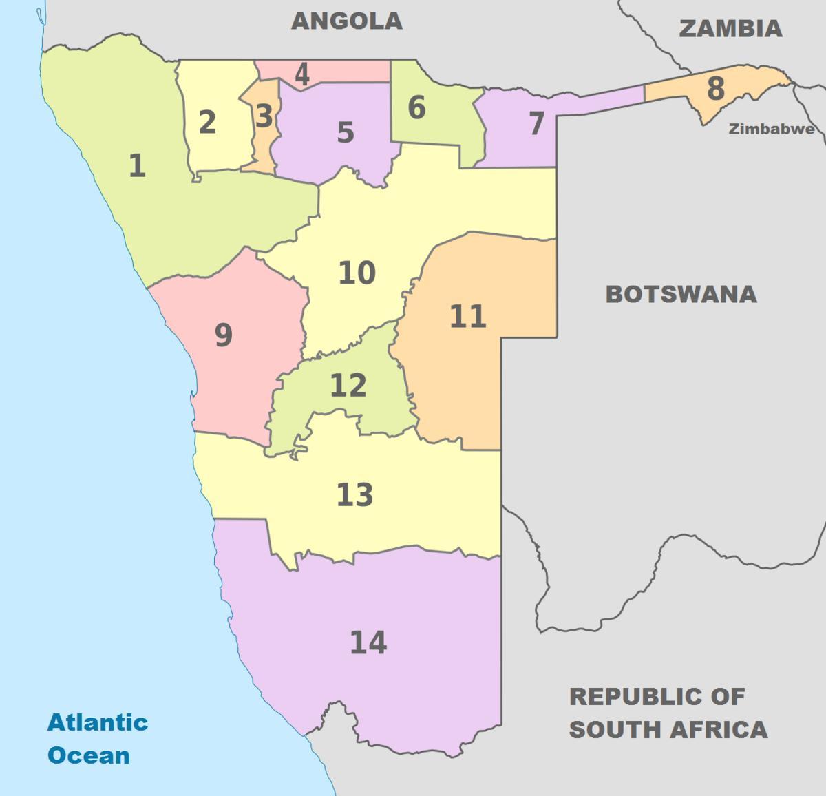 harta politică a Namibia
