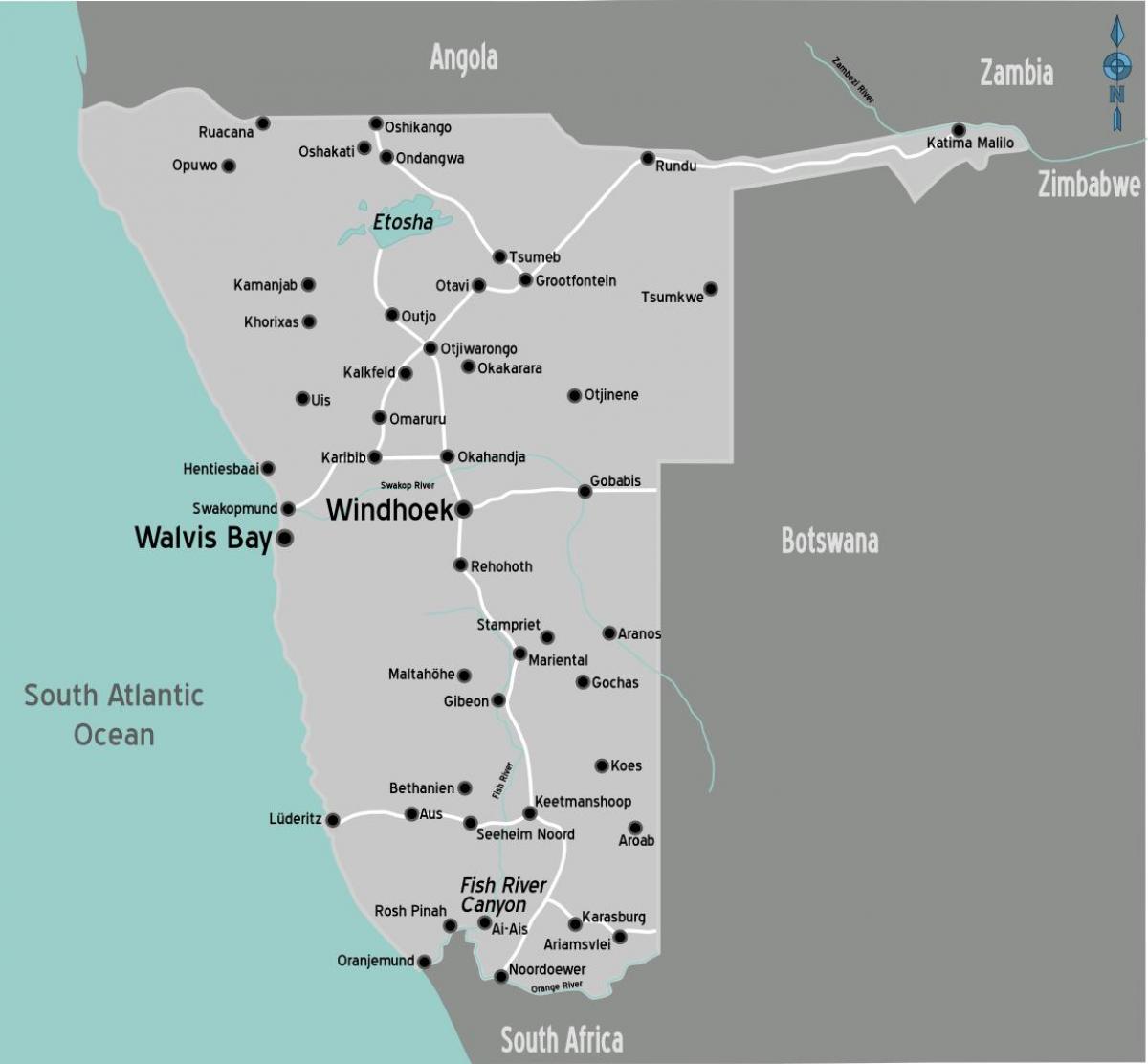 Harta de stații de benzină Namibia